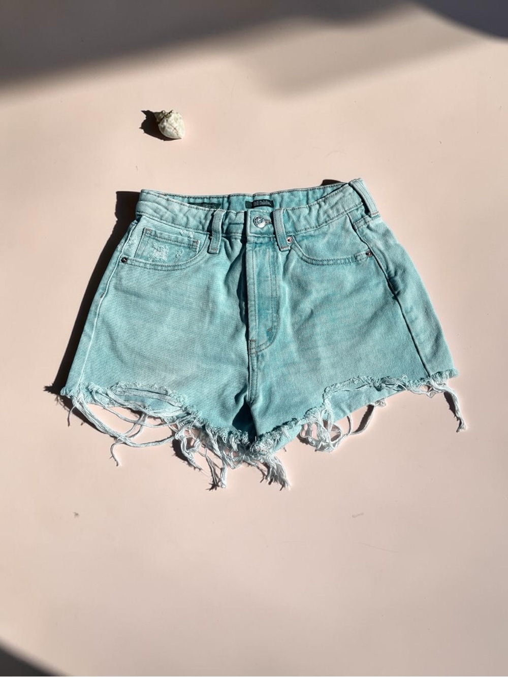 Xhilaration Mint Blue Distressed High-Rise Jean Shorts